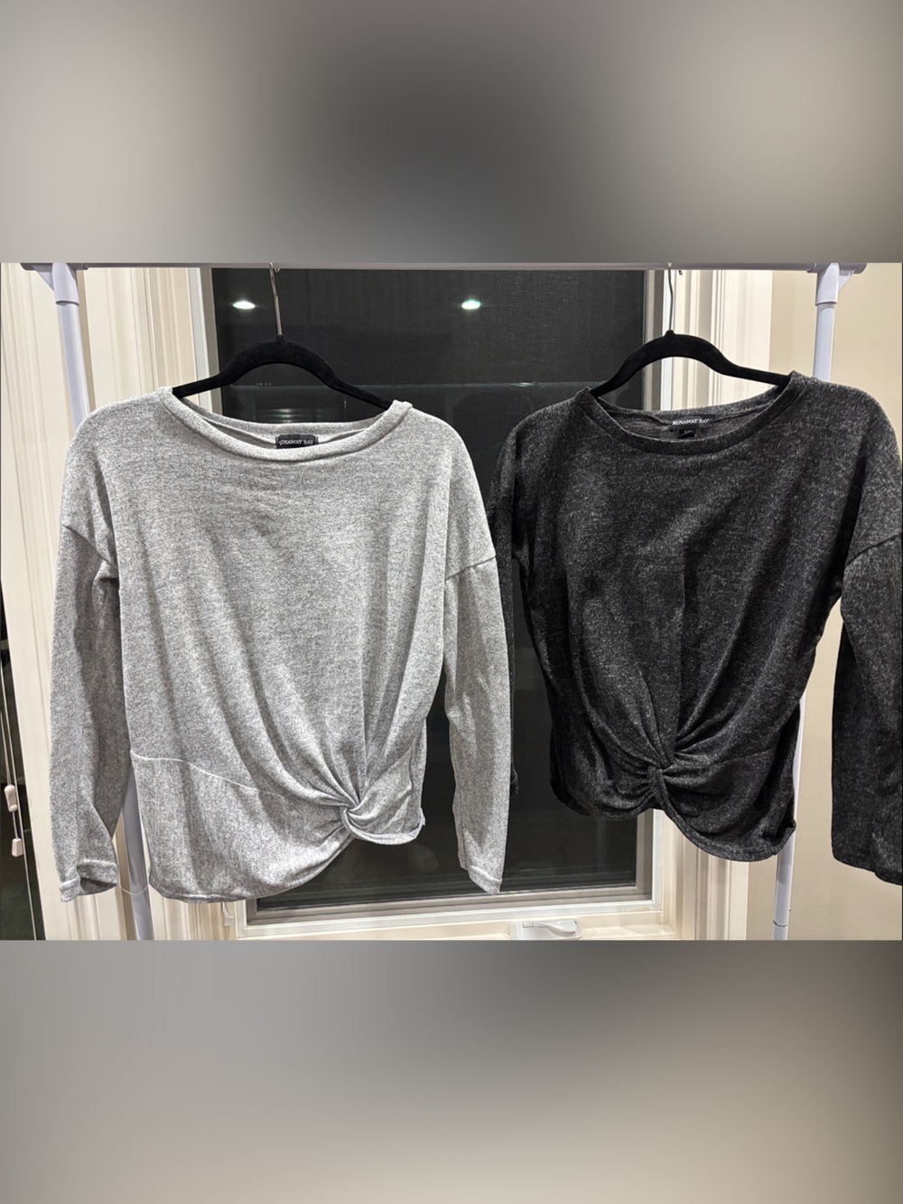 Casual Twist-Front Long Sleeve Top - Gray / Black